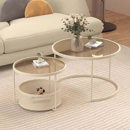 025新款VUR奶油圆风创意沙发2客厅家几用一体组合茶小户型玻璃桌V