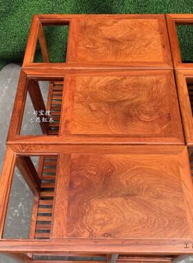 缅花甸式梨木茶桌茶台小茶几沙发桌大果紫TZQ檀边中实木茶水柜架