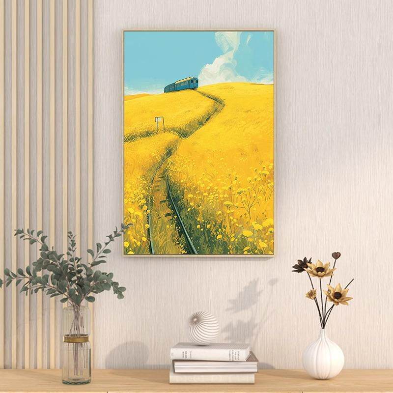 20256-1田园风画油菜花象海风皮景装饰画绿火车清新客厅挂抽玄关