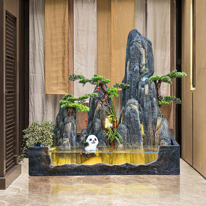 大型假山流水喷泉户外鱼缸RCX造景别墅院园公酒店司阳台花装庭饰