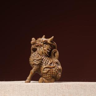 紫檀麒阿根绿廷檀新款瑞兽手把件麟木摆件雕汽车中控饰品