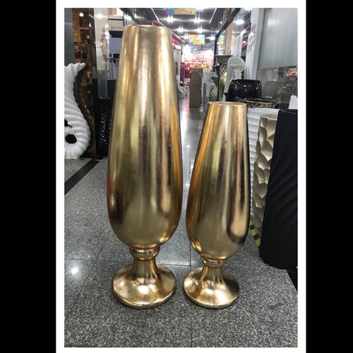 现代金箔色玻璃钢酒杯形落地大花瓶酒店前台商场售楼处微景观摆件