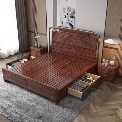 新式现实木床乌金主木卧双TFG人1.8双人中床代简约轻奢1.5米储物