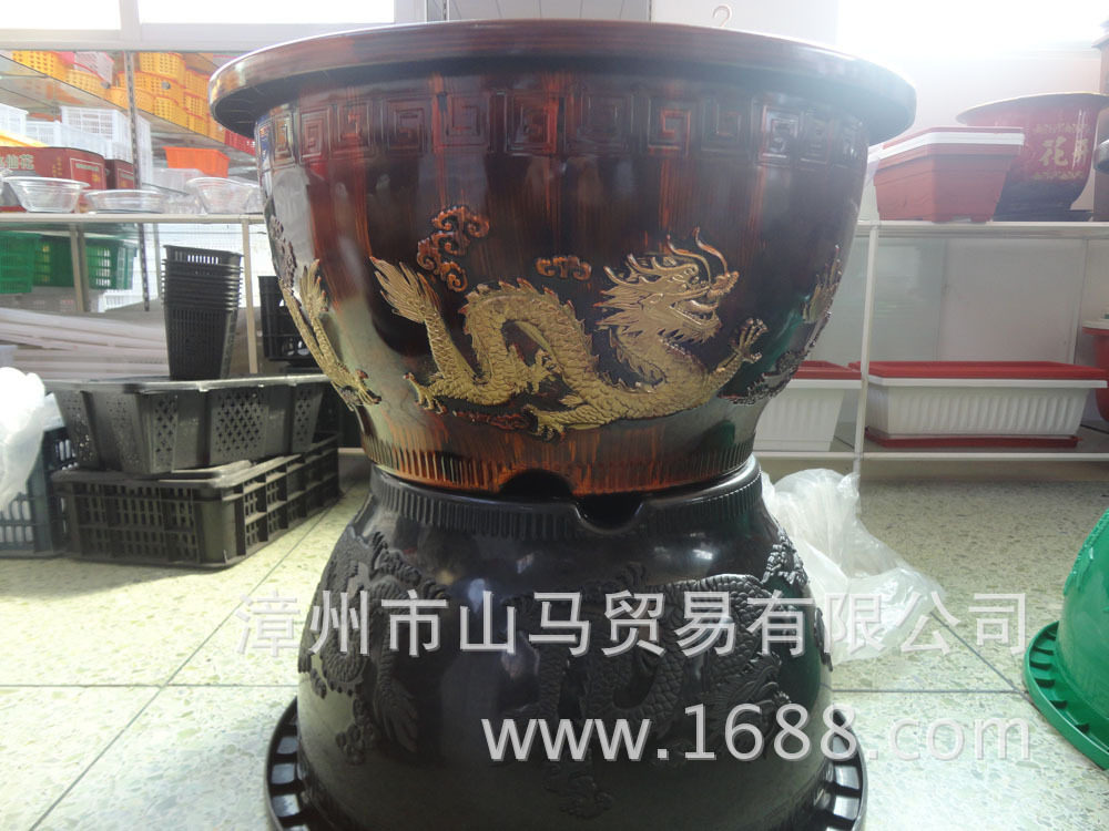 仿瓷塑料中式雕文特大号龙缸花盆