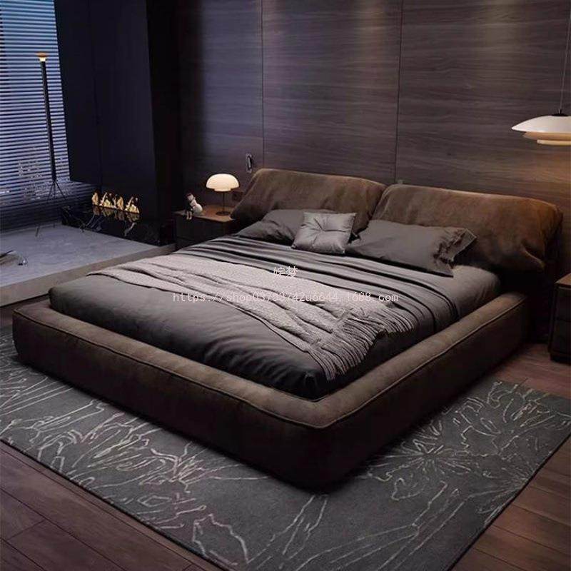 新款大象耳布奶床油风代简约现双朵人主卧大床轻奢储GCA物1.8米1