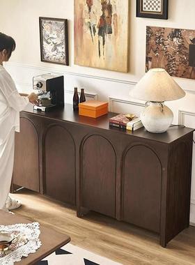 靠墙餐水柜法式中SSW古风拱形门茶实木边柜复古玄关储客厅家物用