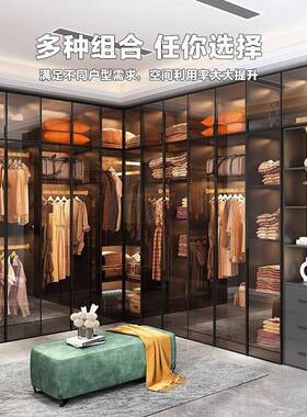 U玻璃门衣柜卧室家用型L转角衣间帽收CGB纳柜子组合拼装衣橱转角