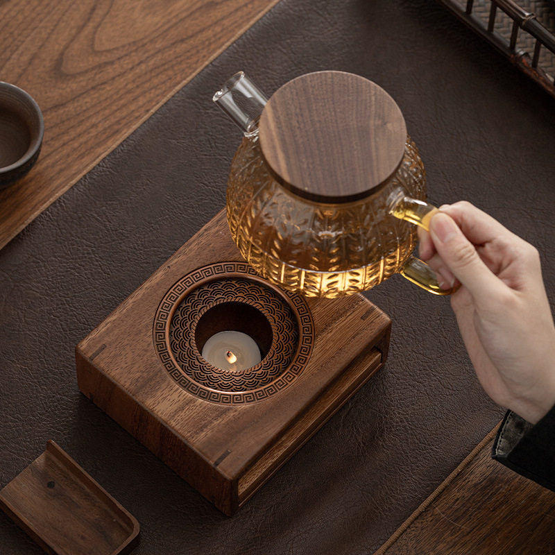 胡桃木蜡烛加热茶壶保温底座