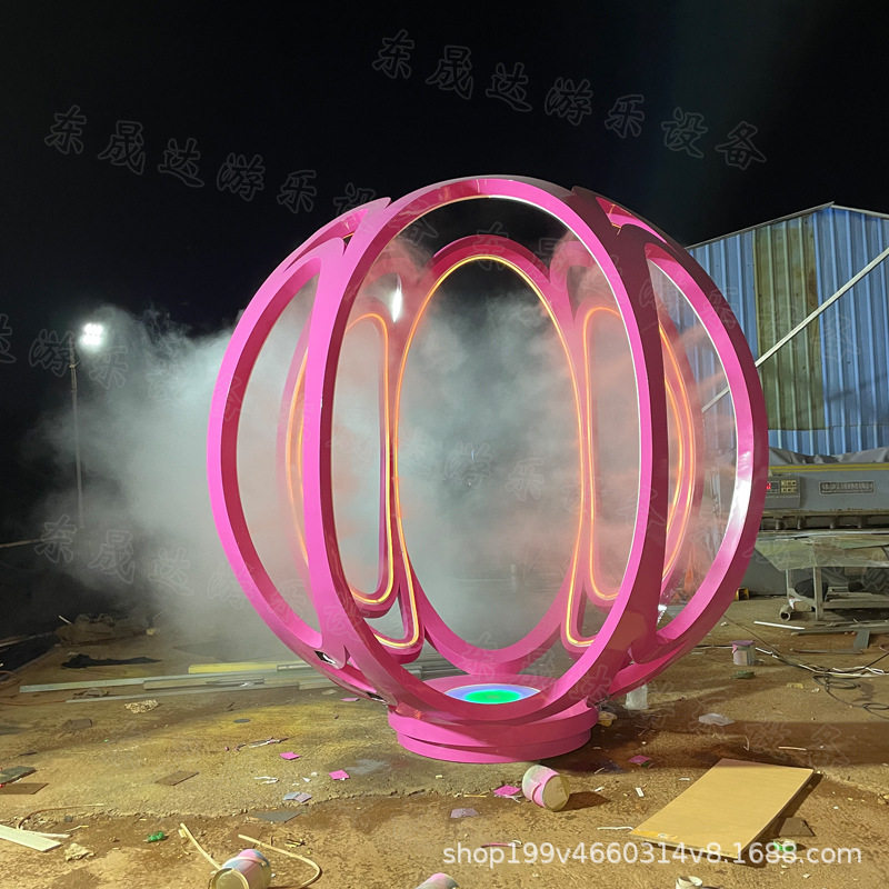 大型不锈钢花瓣造型水雾门  商场活动现场暖场互动美陈装置摆件