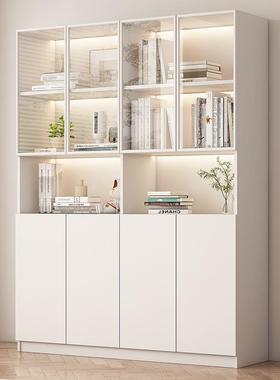 落地实木书IEQ书柜带玻璃现门书架代简约置物架组合物展示储柜轻