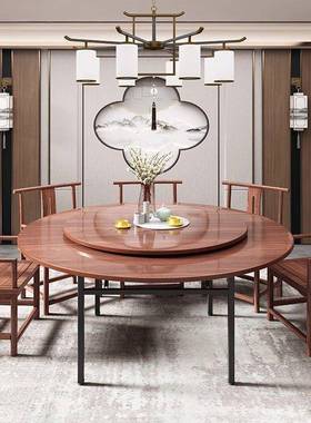 桃花实木实16224圆桌面家用餐厅1加厚大圆桌面带转盘5芯人20人圆