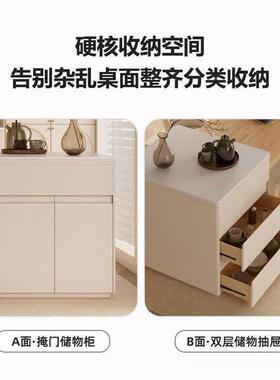 奶型油风木端岛台餐原桌一体悬浮吧台高家用中岛台可伸缩JOZ小户