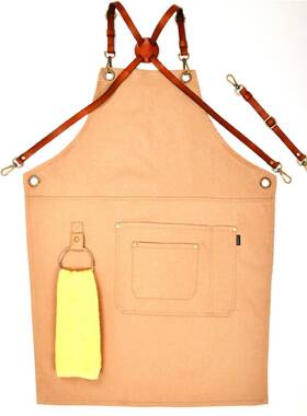 定制厂家深件灰水复古叉真皮配工作围洗裙定制log交o烧9-27烤围裙