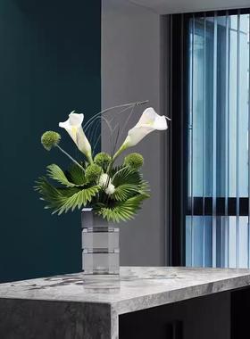 代轻奢方形202414叠层现水晶花器样间售楼处酒店板关玄仿真花艺软