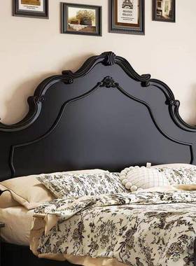 美式轻复古PDD64034实木床式简约黑色18m主卧双人床.1.5m奢家用法