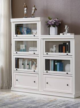 K8现代玻璃门书橱书柜轻奢展柜储物架收纳衣柜白色组合书架门厅角