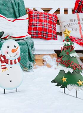 跨境铁艺铁氛摆皮件花园装饰摆花插165522雪人圣诞老人花插围件