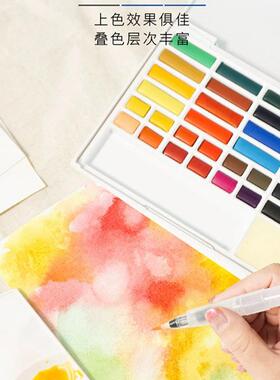 雄狮料固体水彩明颜套装颜27524色36色透水色颜料水粉画料工具套