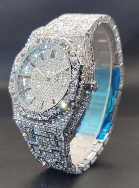 Men's Luxury Quartz Watch Octagonal Diamond Case Big Zircon