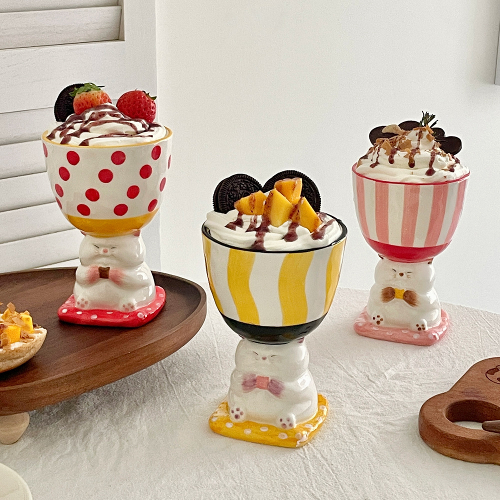 小猫高脚陶瓷杯可爱手绘立体手捏马克杯不规则大容量咖啡杯子萌宠