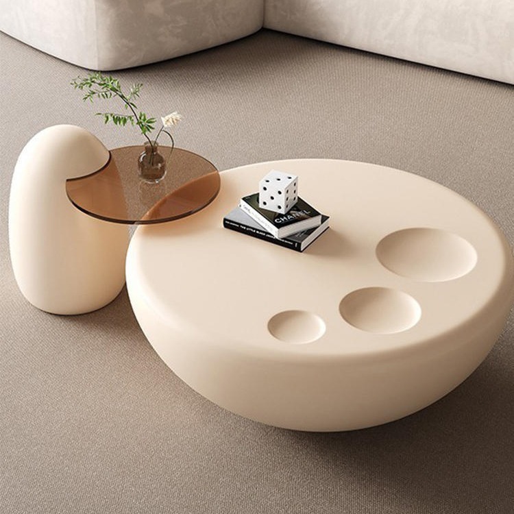 奶油风猫爪茶几客厅家用小户型高级感圆形现代简约轻奢茶几