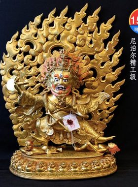 二臂玛哈嘎拉尼泊尔手工篆刻紫铜鎏金精品摆件15寸铜像