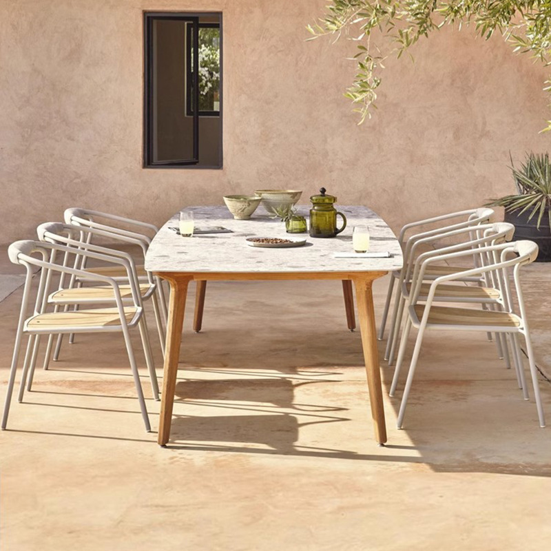 户外餐桌椅柚木防雨防晒简约藤编家具室外阳台藤露天休闲庭院别墅