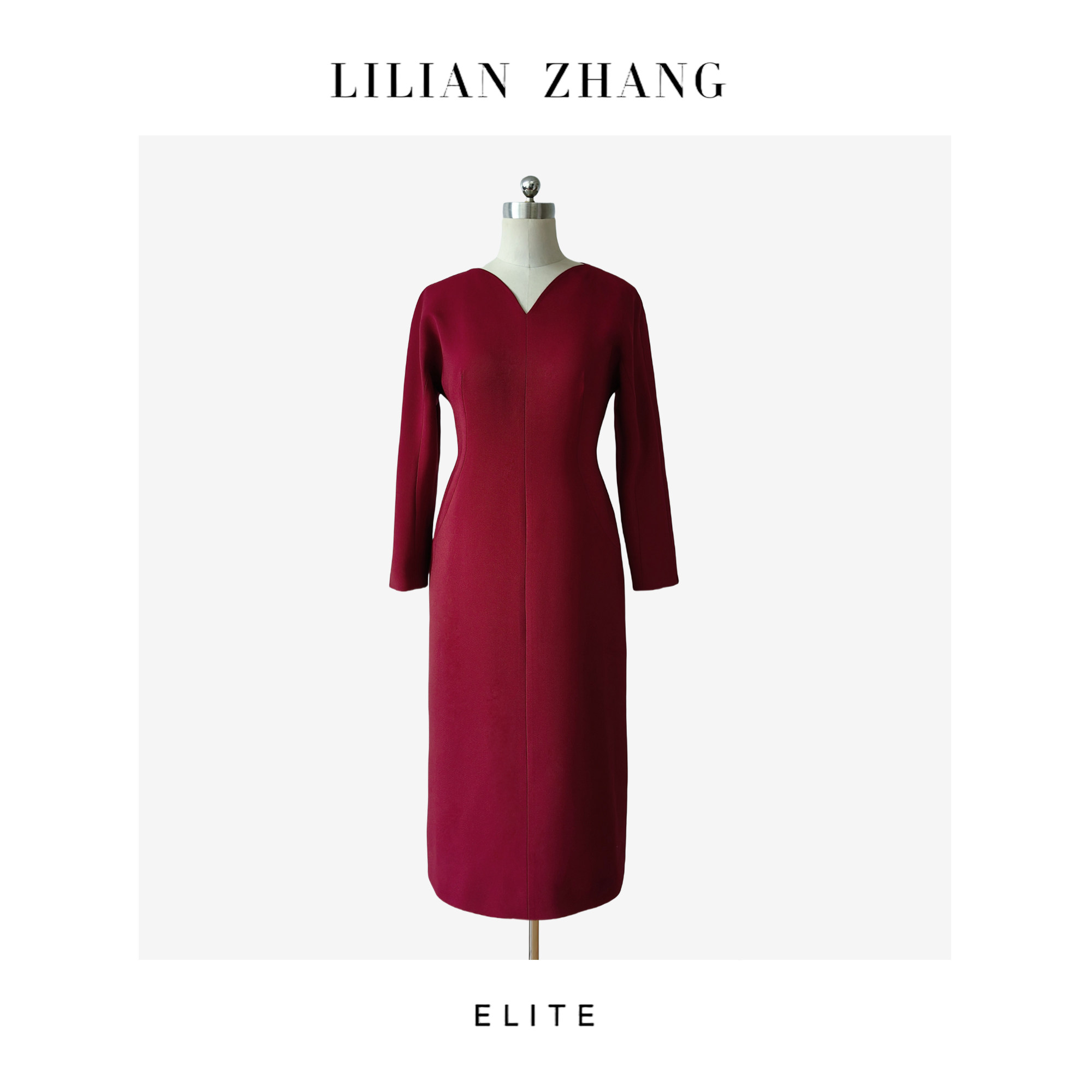 E定制—「法式复古」Lady挚爱、小红裙花苞领长袖连衣裙 2401182