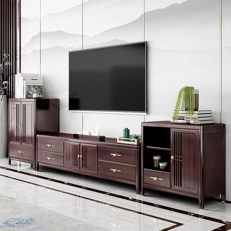 新中式实木电视柜小户型茶几电视柜旁小边柜组合客厅家用储物柜J&