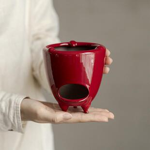 赭红陶瓷围炉煮茶器蜡烛温茶炉小风炉酒精炉小炉子茶火炉