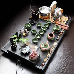 整套乌金石茶盘茶具套装四合一全自动上水家用办公茶壶盖碗套装