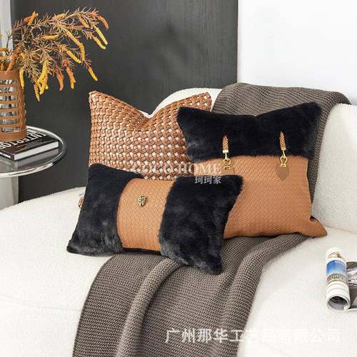 轻奢沙发靠枕高级感橙色系抱枕套兔毛靠垫家具卖场搭配样板间