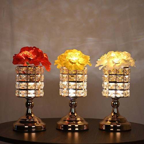 新品山茶花水晶氛围小夜灯led卧室床头睡眠装饰蜡烛台灯餐桌摆件