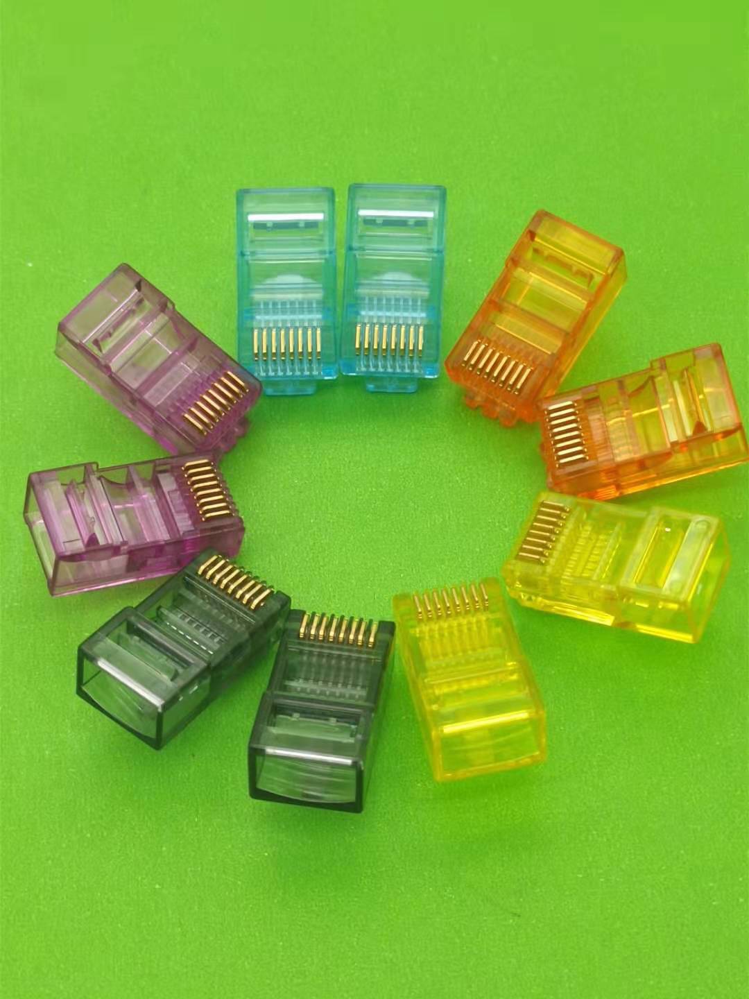 环保材质网络超五类水晶头8P8C非屏蔽三叉镀金芯片彩色水晶头爆款