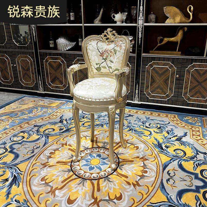锐森贵族法式布艺吧椅欧式实木雕花高脚椅绣花香槟色吧椅
