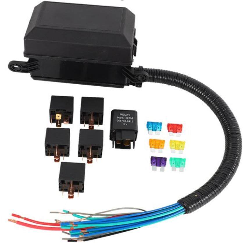 汽车保险盒带线束6路带继电器座中号5路继电器座发动机舱保险盒