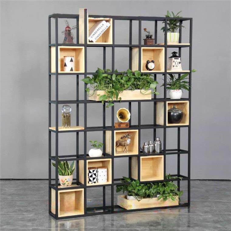 绿植工艺品木制展柜钢木结合货架陶瓷玻璃展示架展陈