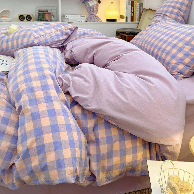 纯棉水洗棉床上四件套全棉简约床品格子被套宿舍床单人三件套床笠,纺织面料/辅料/配套,纺织机械配件,淘宝优惠券,粉丝福利购,淘宝优惠卷