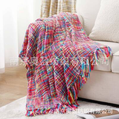 北欧彩色格子毯花色流苏盖毯子沙发毯子午睡throw办公室午睡毯子