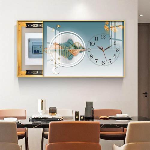 2022新款电表箱装饰画带钟表轻奢光影配电箱遮挡挂画电闸开关壁画