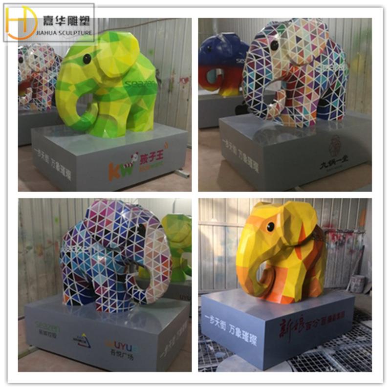 卡通彩绘小象模型卡通大象玻璃钢动物雕塑商场步行街美陈装饰摆件