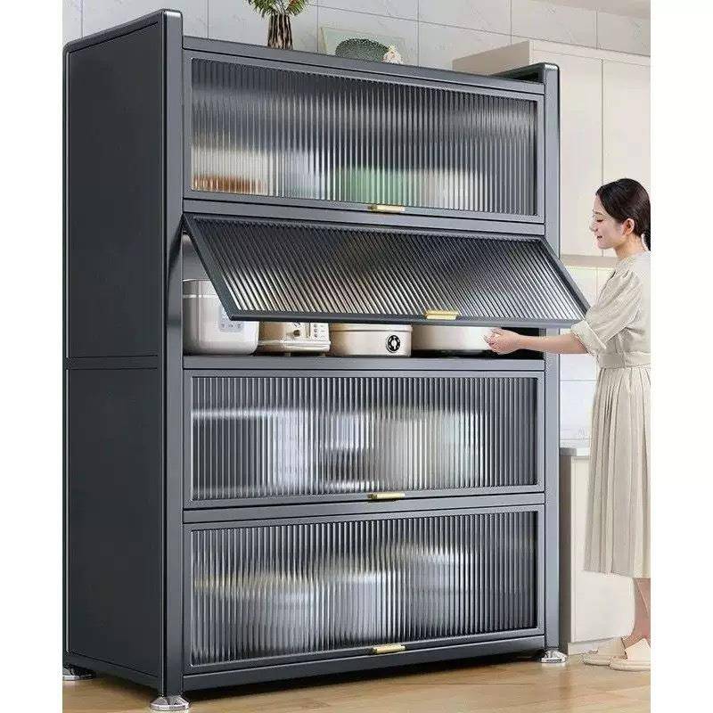 多功能储蓄柜厨房置物架家用翻盖碗柜餐边柜落地多层家用收纳柜子