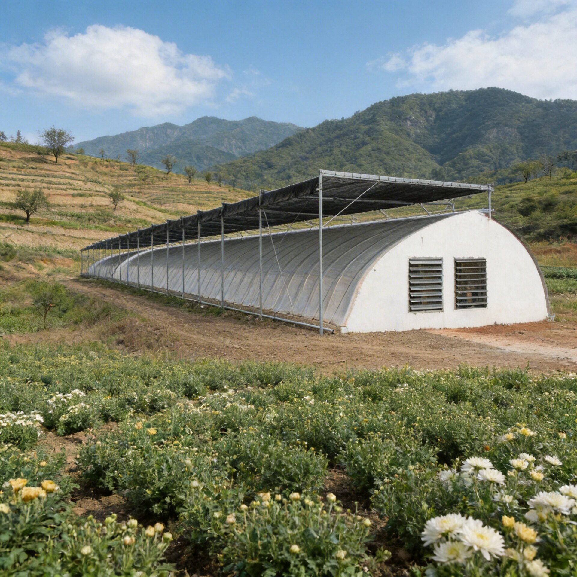 冬暖式简单实用智能半椭圆形日光温室大棚菊花花卉种植施工快捷