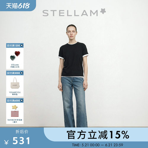 STELLAM春款极简显瘦短袖T恤