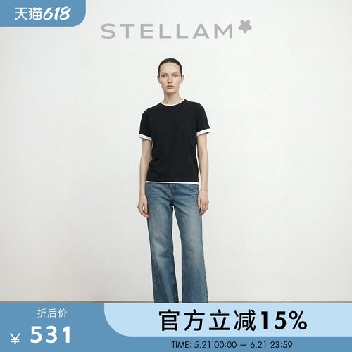 STELLAM春款极简显瘦短袖T恤