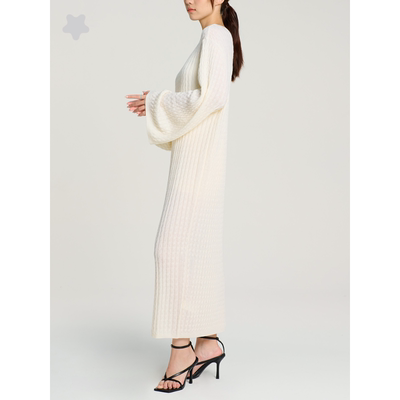 STELLAM女装ELEGANCE 真丝羊毛针织圆领显瘦气质垂感喇叭袖长裙