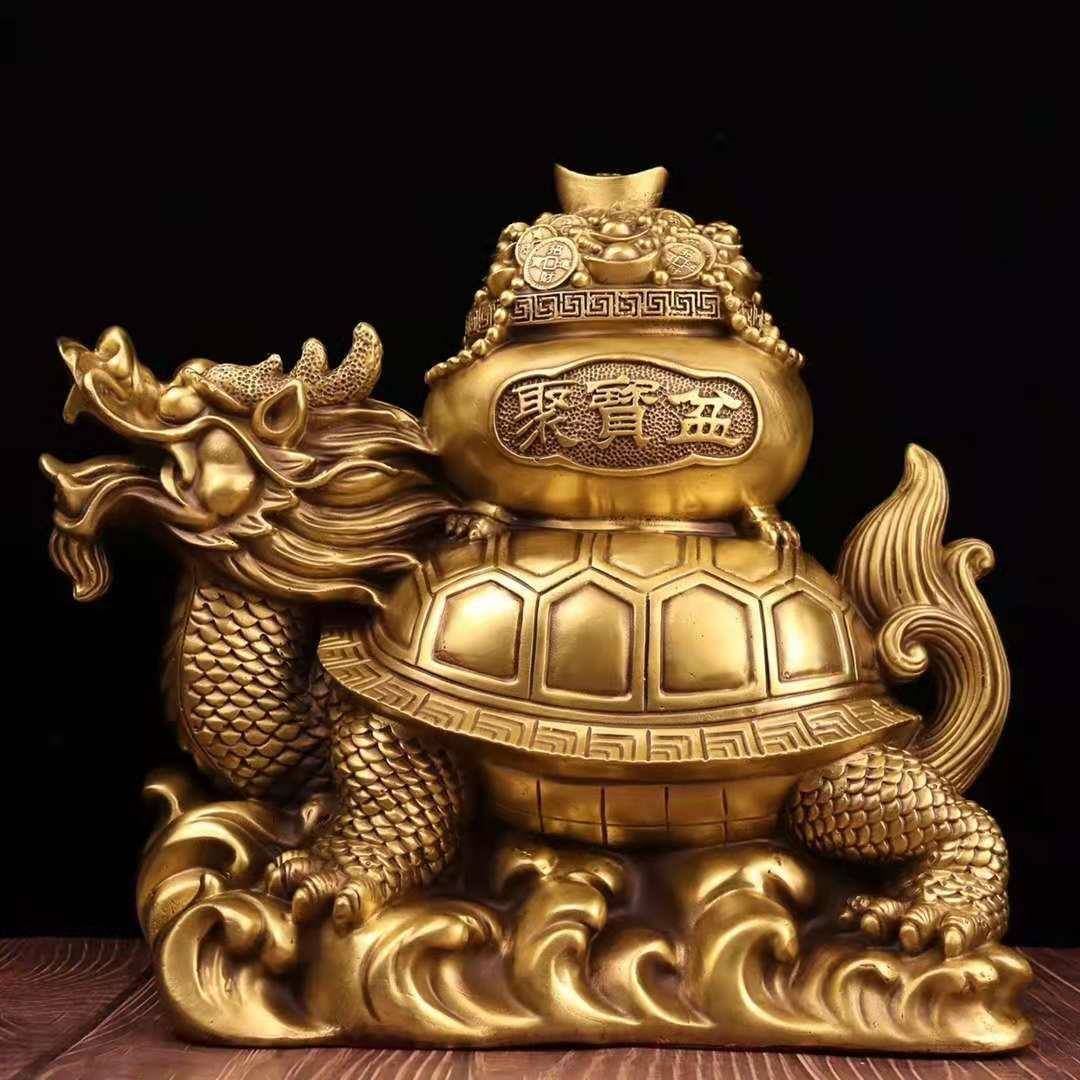 纯铜龙龟摆件聚宝盆龟金钱元宝龟龙头龟百寿龟家居玄关办公室饰品