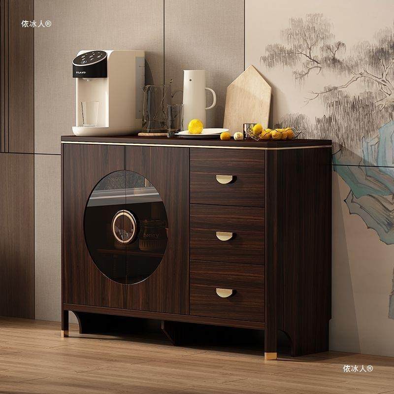 新中式餐边柜中式客厅收纳柜边柜实木框茶水柜靠墙一体柜子储物柜