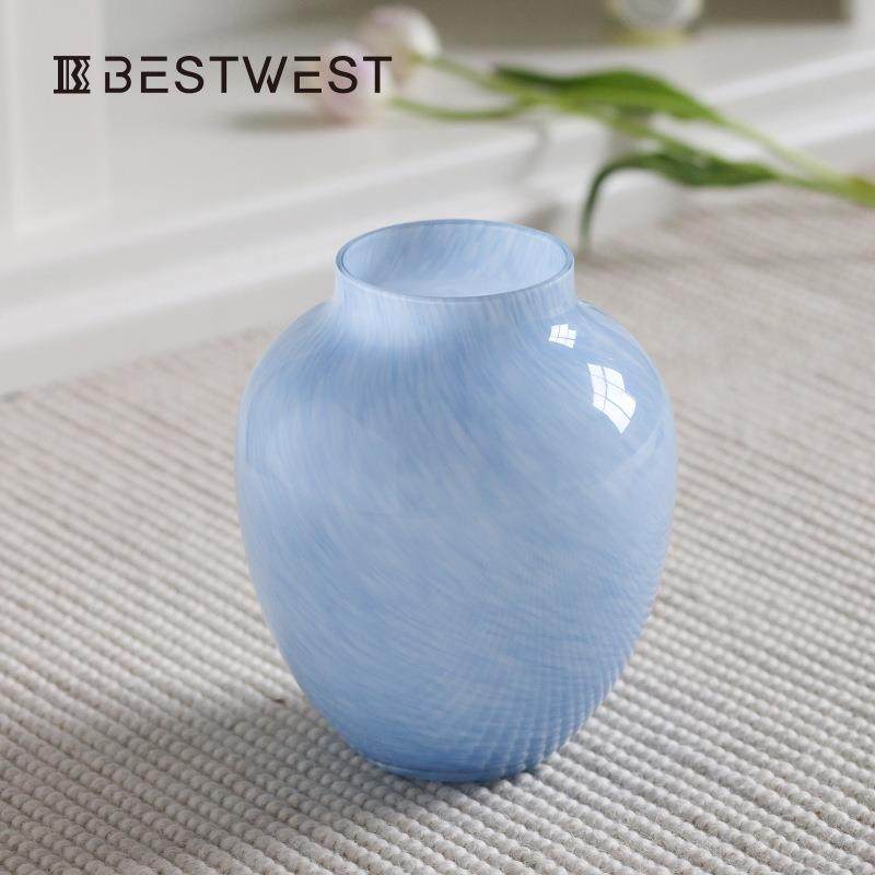 bestwest高级感蓝色几好看玻璃花瓶摆件法式中古客厅桌面插花装饰,机械设备,其他机械设备,淘宝优惠券,粉丝福利购,淘宝优惠卷