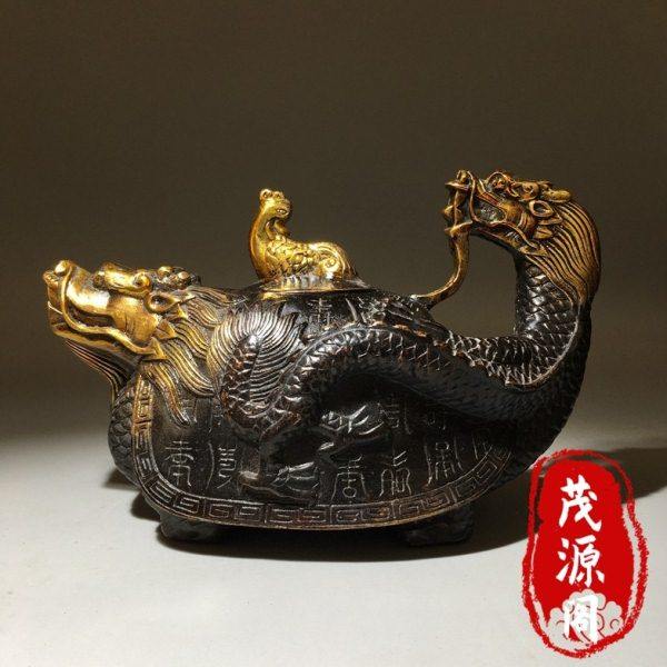 大清回流老铜器龙回首铜香炉铜鎏金福寿龙龟酒壶水壶家居玄关摆件